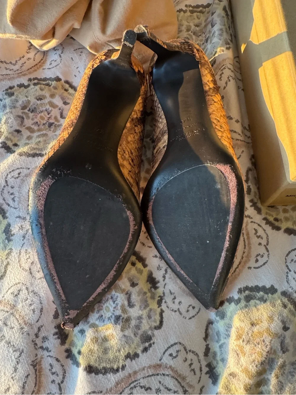 Michael Kors Snake-Print Pointed Toe Stiletto Pump in Brown and Tan